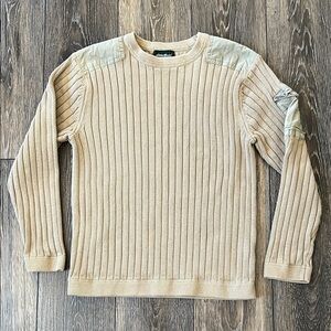 Eddie Bauer Ribbed Cable Knit Crewneck Beige Sweater Mens Size Small